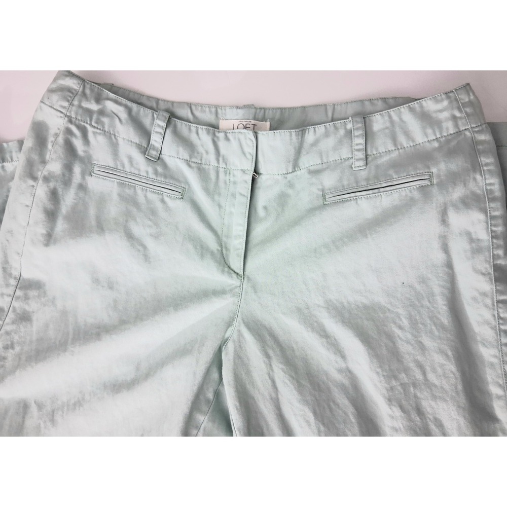 Loft Pants Womens‎ Size 14 Linen Blend Light Green Zip Up Faux Pockets Pre-owned